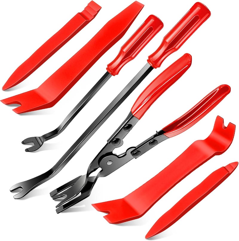 Doaho 7 Pcs Car Trim Removal Tool Kit with Non-Scratch Plastic Pry Tool and Fastener Clip Pliers for auto Safe Interior Car Panel Detachment, Dashboard, Door Clips & Upholstery – Red - Image 1
